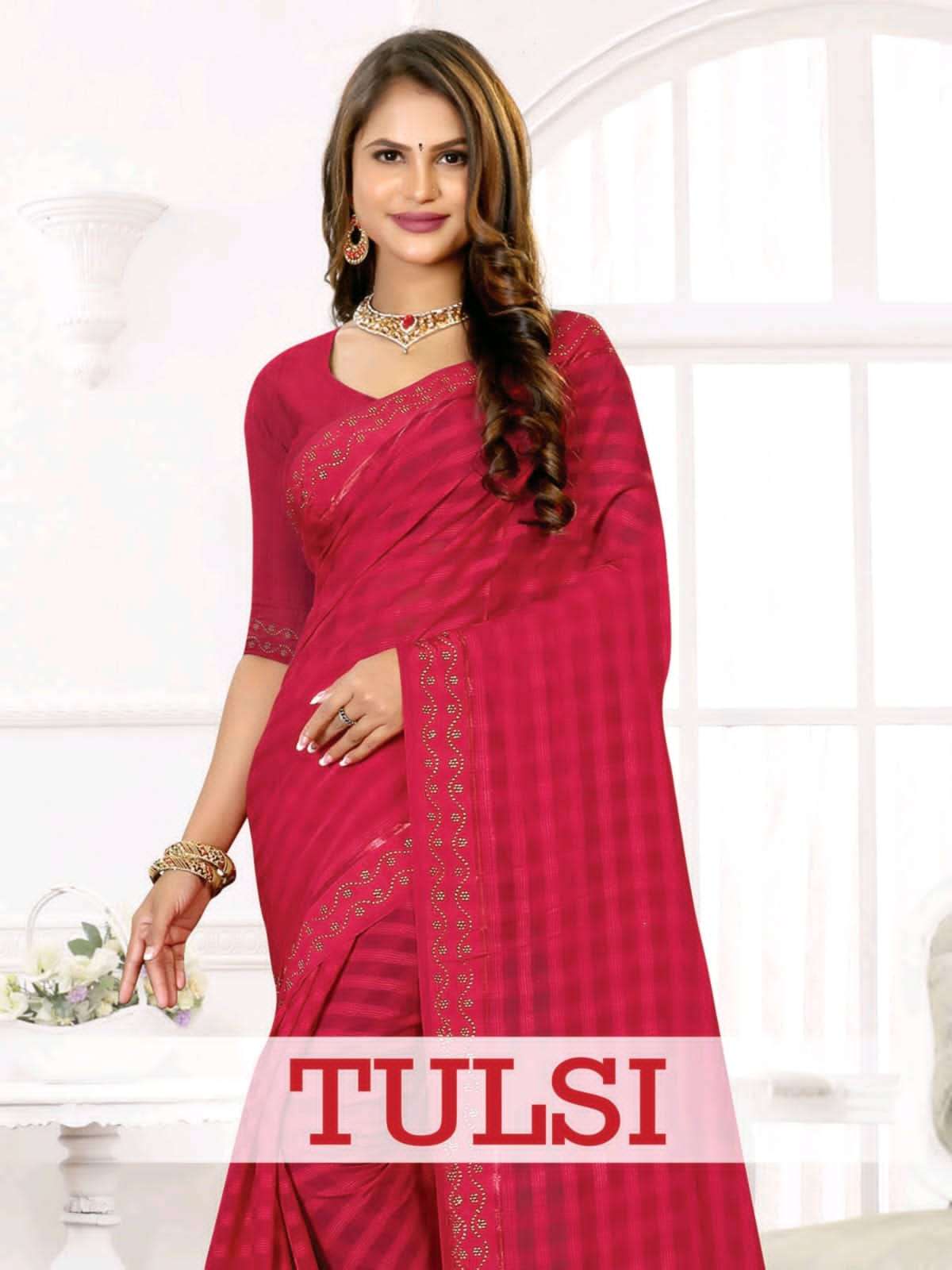 tulsi 2 by ranjna saree siroski diamond cheks pattern designer saree collection