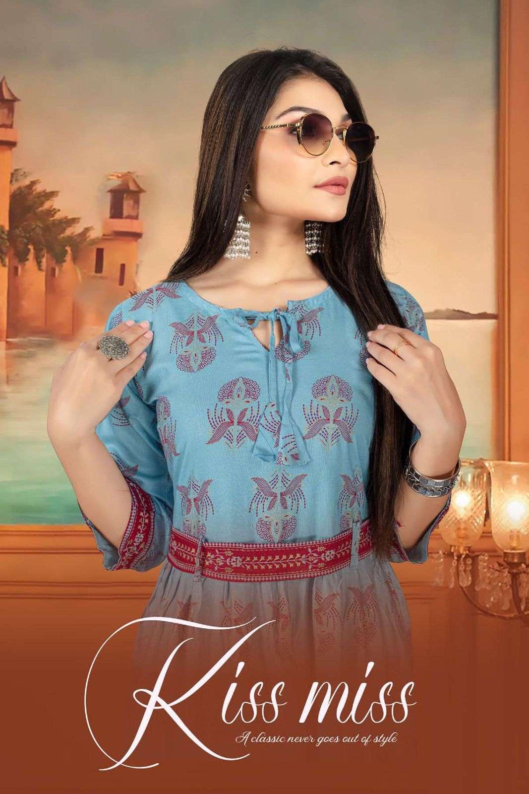 Beauty Queen Kiss miss RAYON GOLD PRINT KURTI CATALOG WHOLESALER BEST RATE