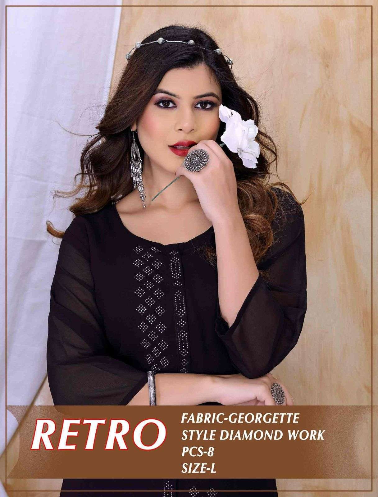 Beauty Queen Retro Heavy Georgette Diamond work KURTI CATALOG WHOLESALER BEST RATE