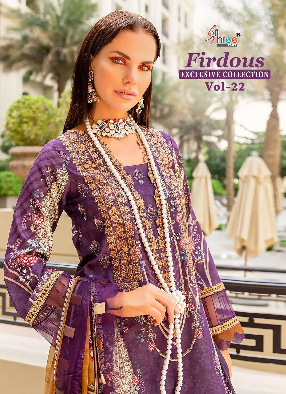 firdous exclusive vol 22 by shree fabs cotton work pakistani dress materials