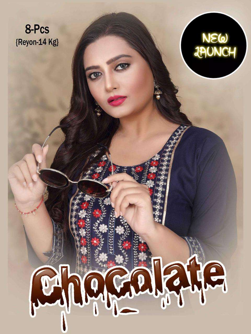 FT CHOCOLATE RAYON 14KG EMBROIDERY SEQUENCE WORK  PATTERN LONG FLAIR KURTI CATALOG WHOESALER BEST RATE