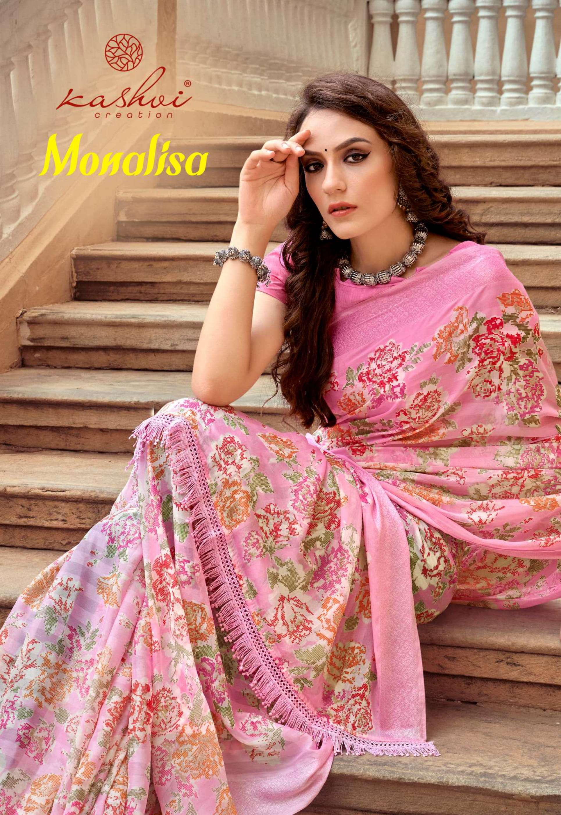 kashvi monalisa georgette saree with border at best rate 