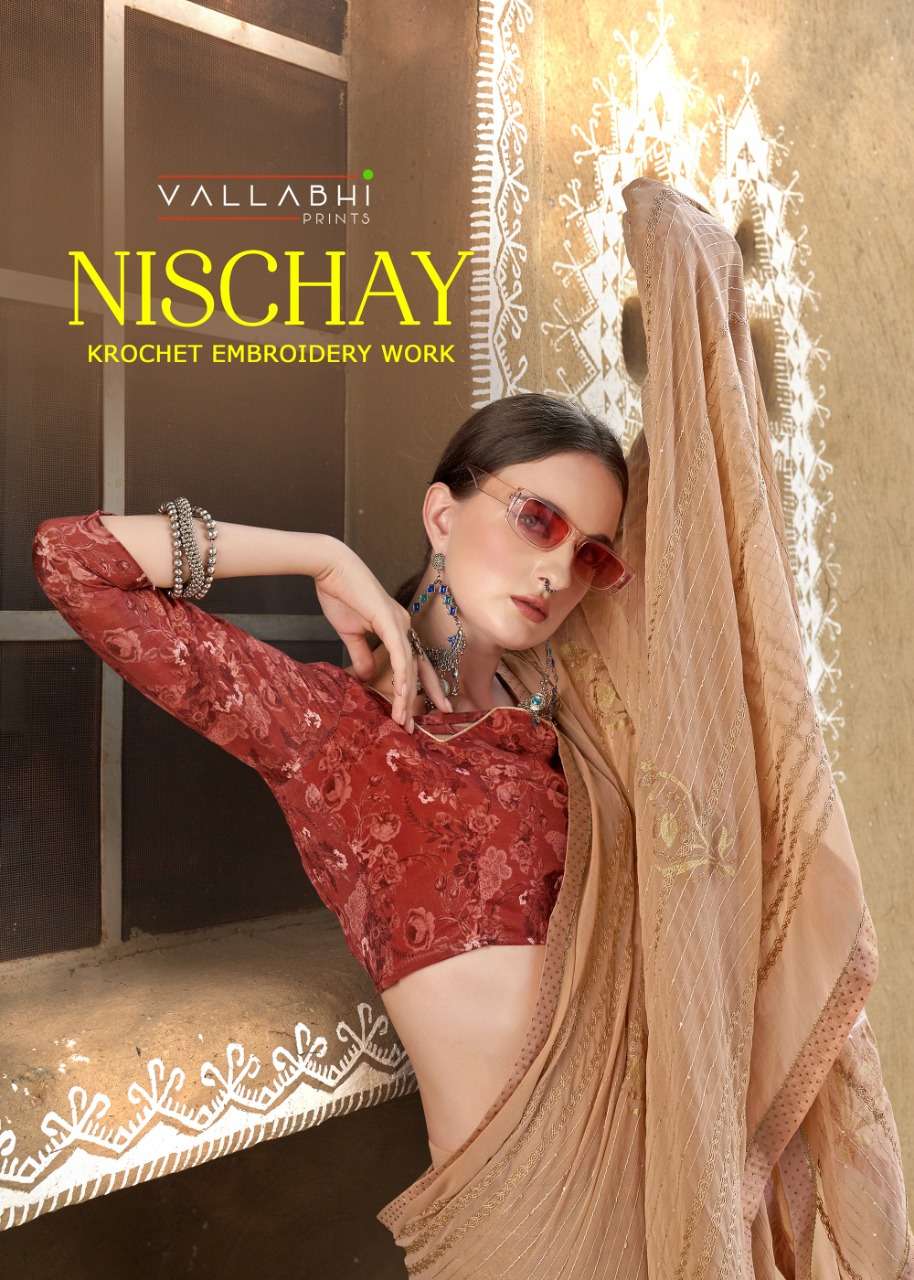 nischay by vallabhi elegant look embroidery designer saree exporter