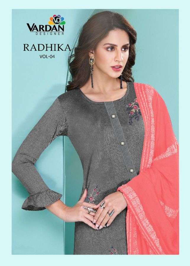 radhika vol 4 by vardan cotton work readymade casual suit collection