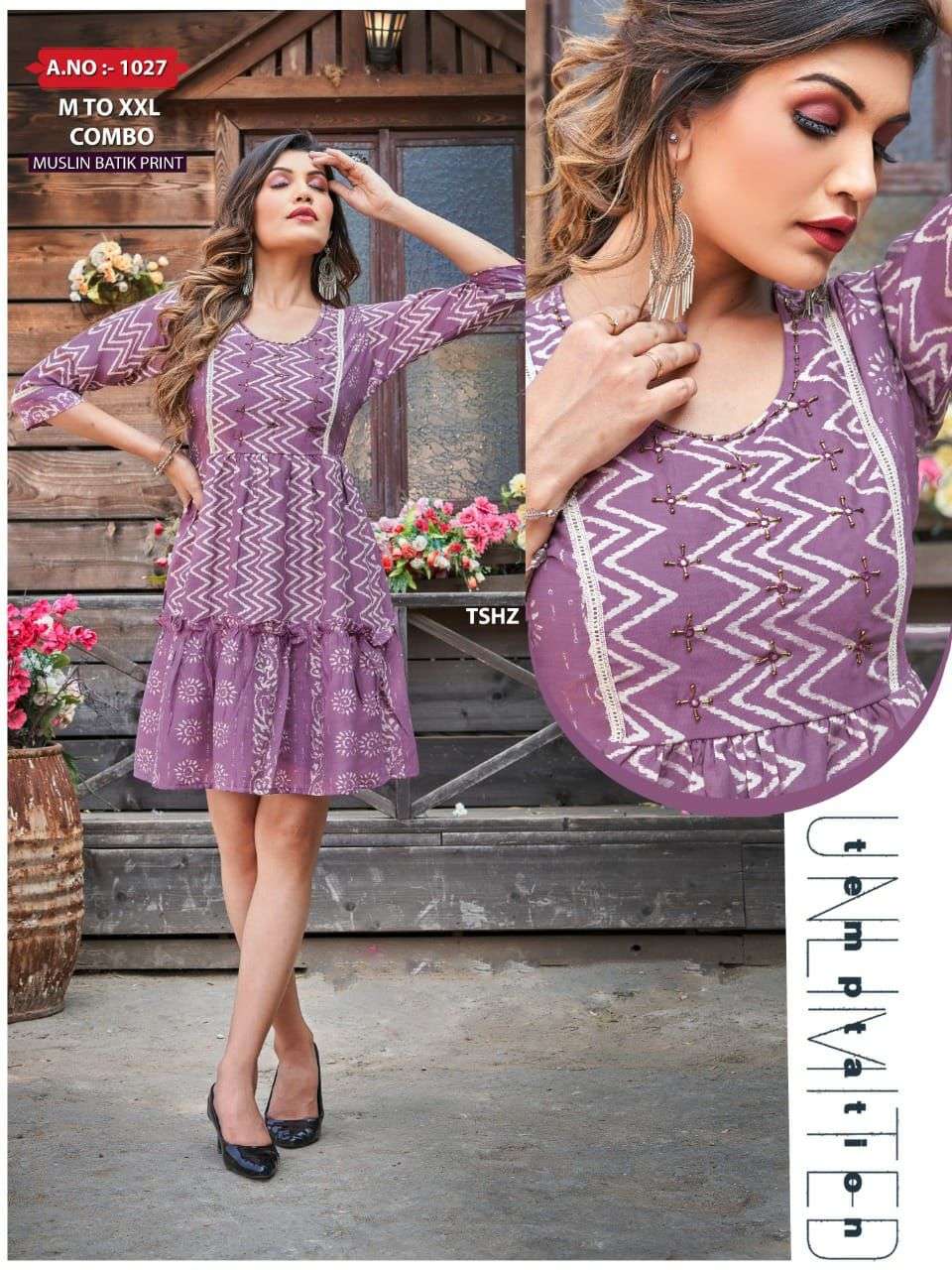 TRENDY COLLEGE GIRL_V.1027 Finest Quality of Pure MUSLIN Silk COMBO KURTI CATALOG WHOLESALER BEST RATE