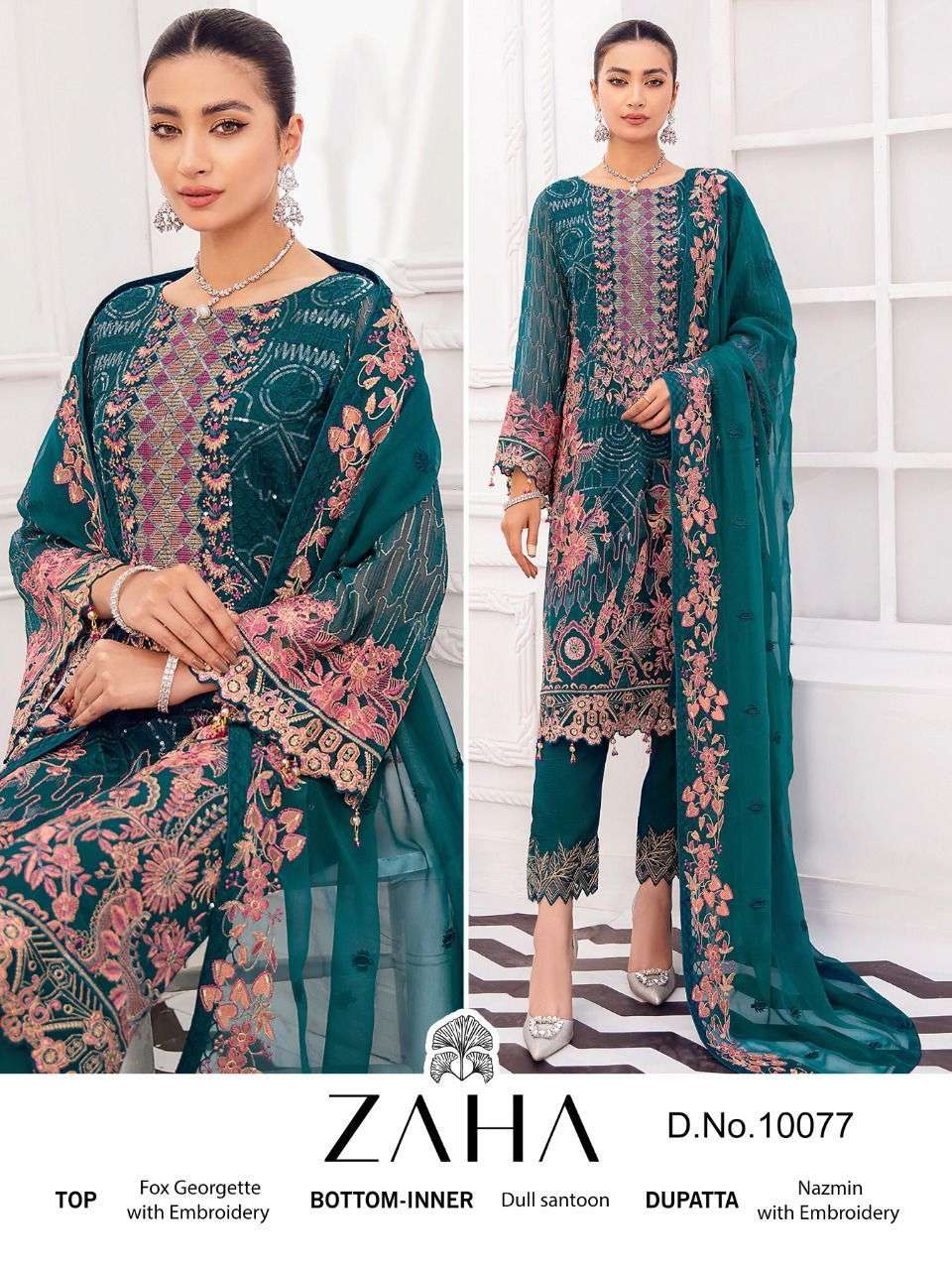 zaha 10077 design rama green pakistani salwar kameez singel piece 