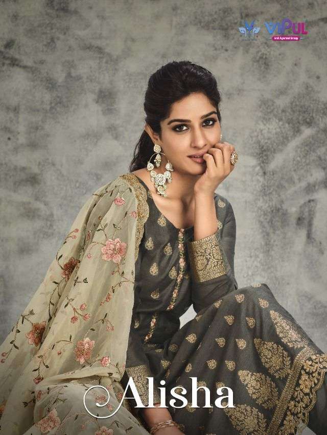 alisha by vipul silk jacquard handwork elegant look dresses exporter