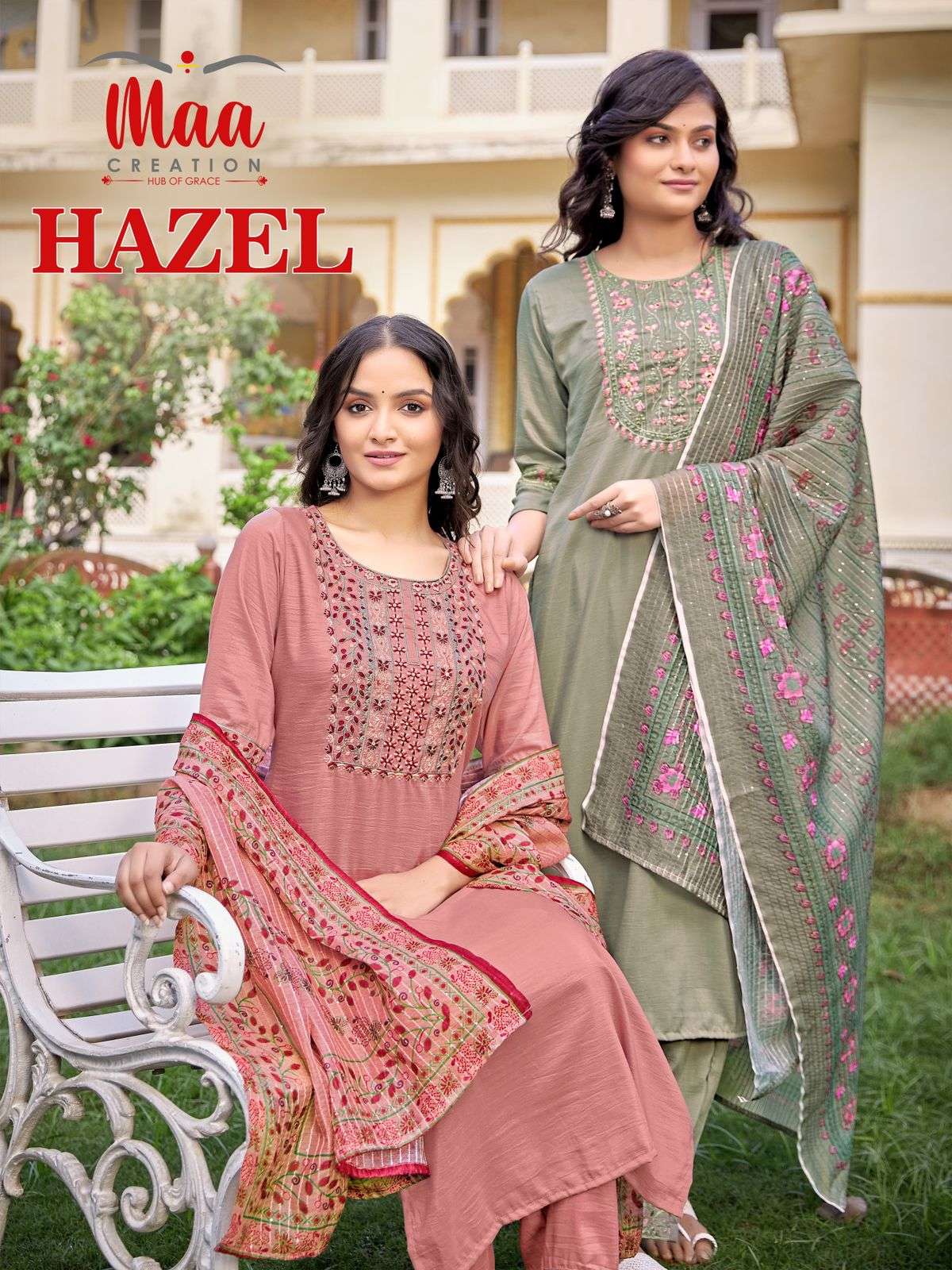 hazel by maa creation chinon silk readymade 3 piece set