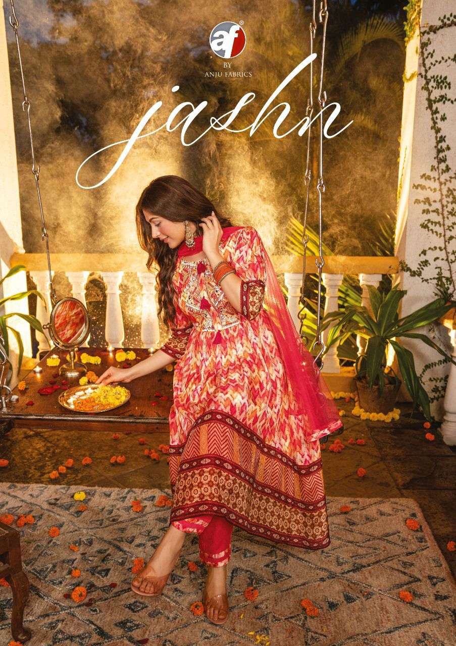 jashn by anju fab readymade party wear anarkali kurti with pant & dupatta set