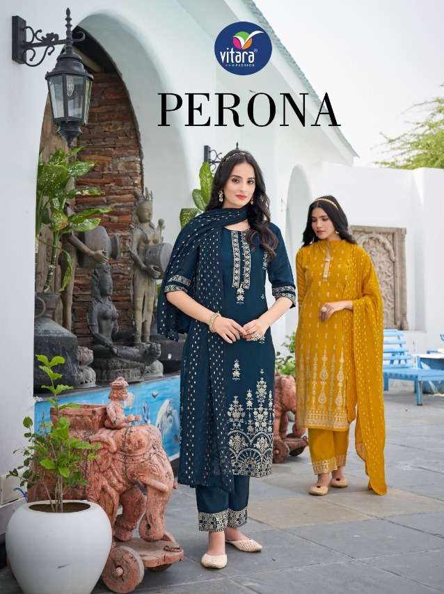 perona by vitara viscose designer full stitch top with bottom & dupatta set