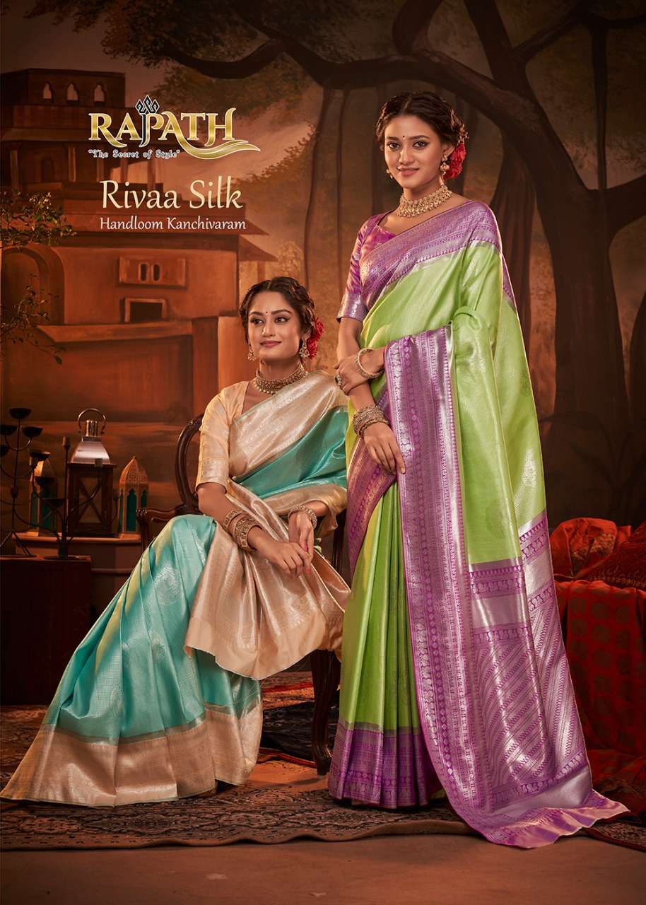 rajpath rivaa silk pure kanchivaram silk exclusive saree design with wholesale price 