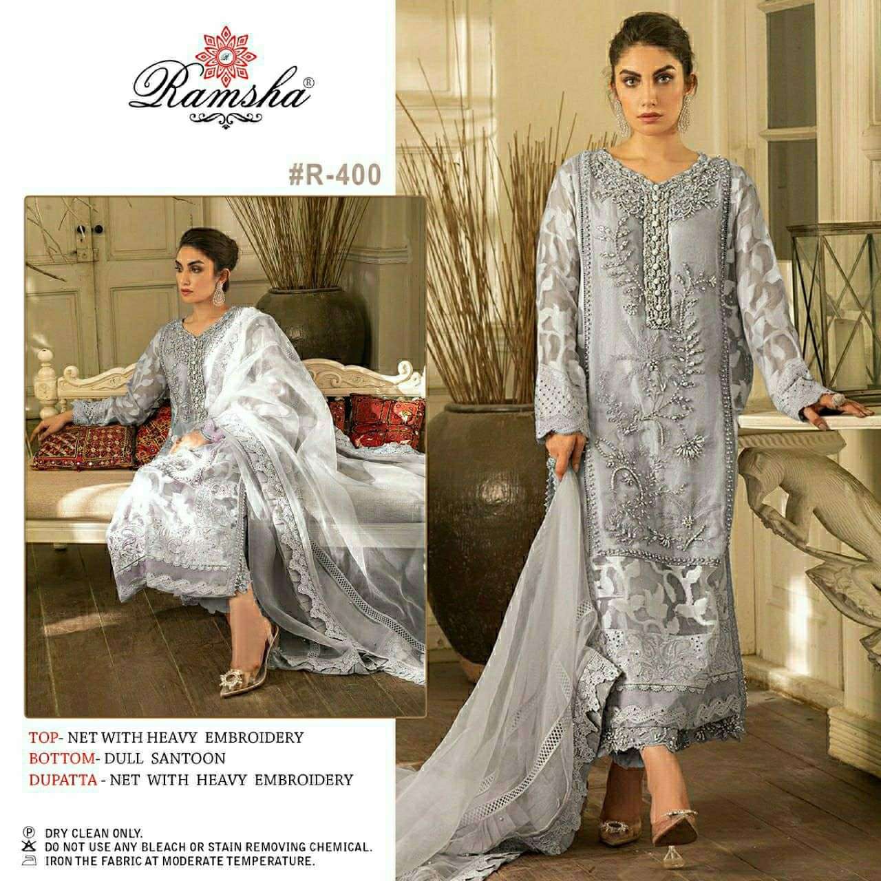 ramsha r 400 net with embroidery single design of pakistani suit