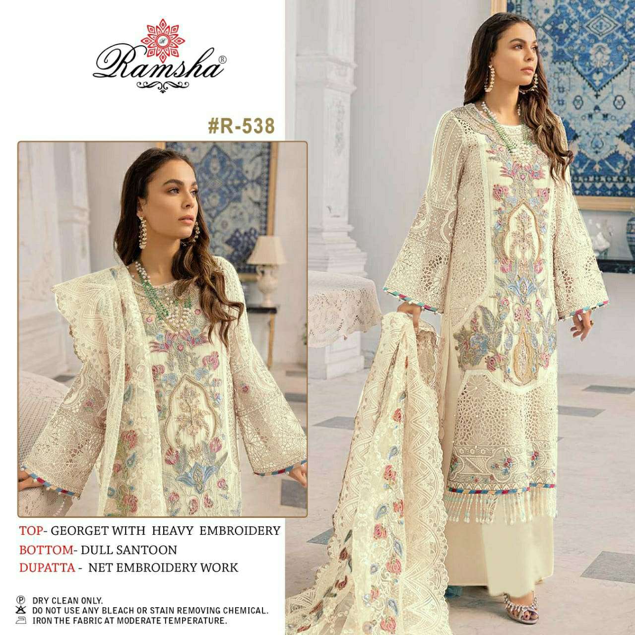 ramsha r 538 embroidery on georgette pakistani superhit design