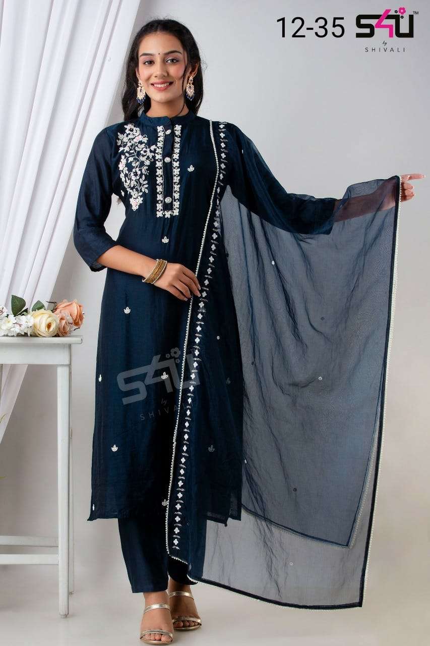 s4u pr 12-35 readymade top with pant and dupatta combo set 