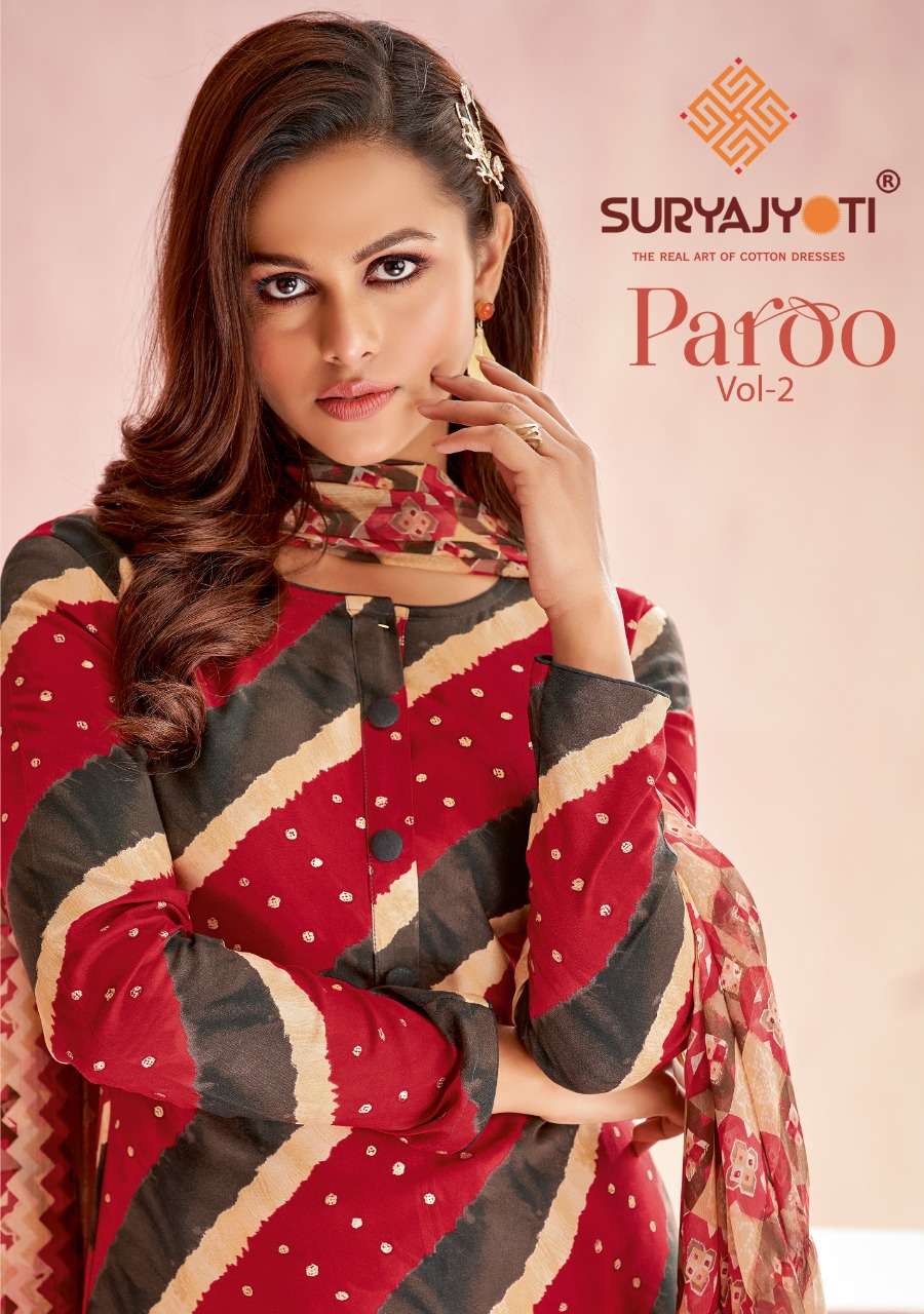 suryajyoti cotton paroo vol 2 rayon print with foil dress materials at best rate 