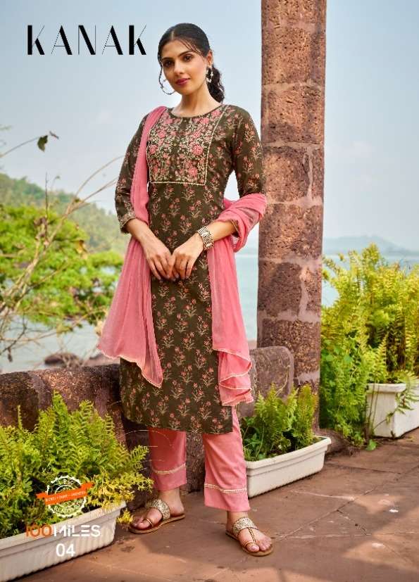 100 miles khanak kurti pant with dupatta 3 Psc Readymade set