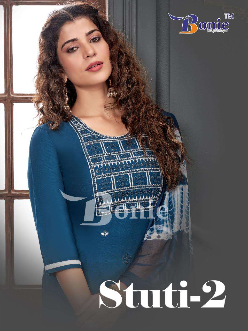 BONIE STUTI- 2 RAYON 14 KG READYMADE SUIT CATALOG WHOLESALER BEST RATE