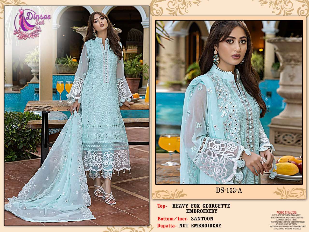 dinsaa suit 153 georgette work pakistani fancy dress materials