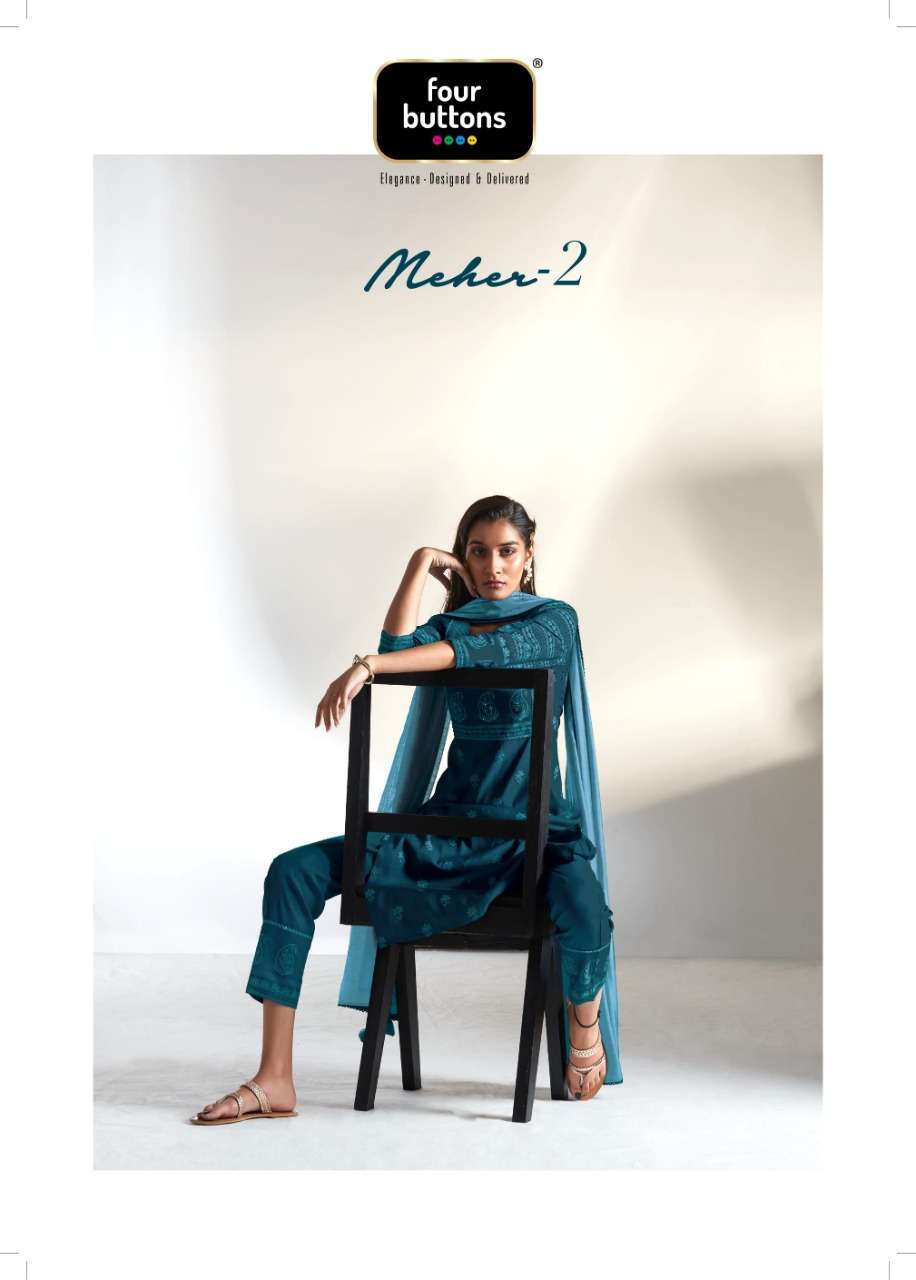 four buttons meher vol 2 viscose chanderi silk handwork 3 piece readymade salwar kameez