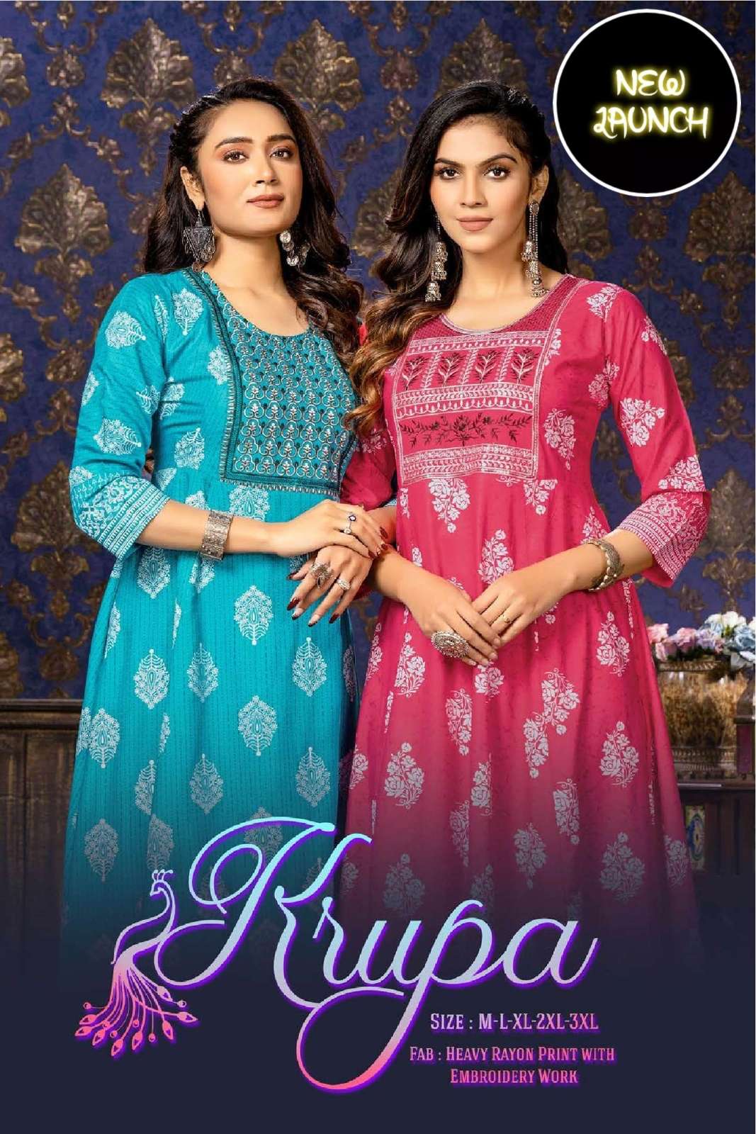 GOLDEN KRUPA V.1 HEAVY RAYON PRINT WITH EMBROIDERY WORK KURTI CATALOG WHOLESALER BEST RATE