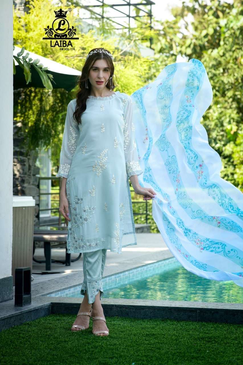 laiba designer am vol 174 pure georgette beautiful pakistani readymade suits