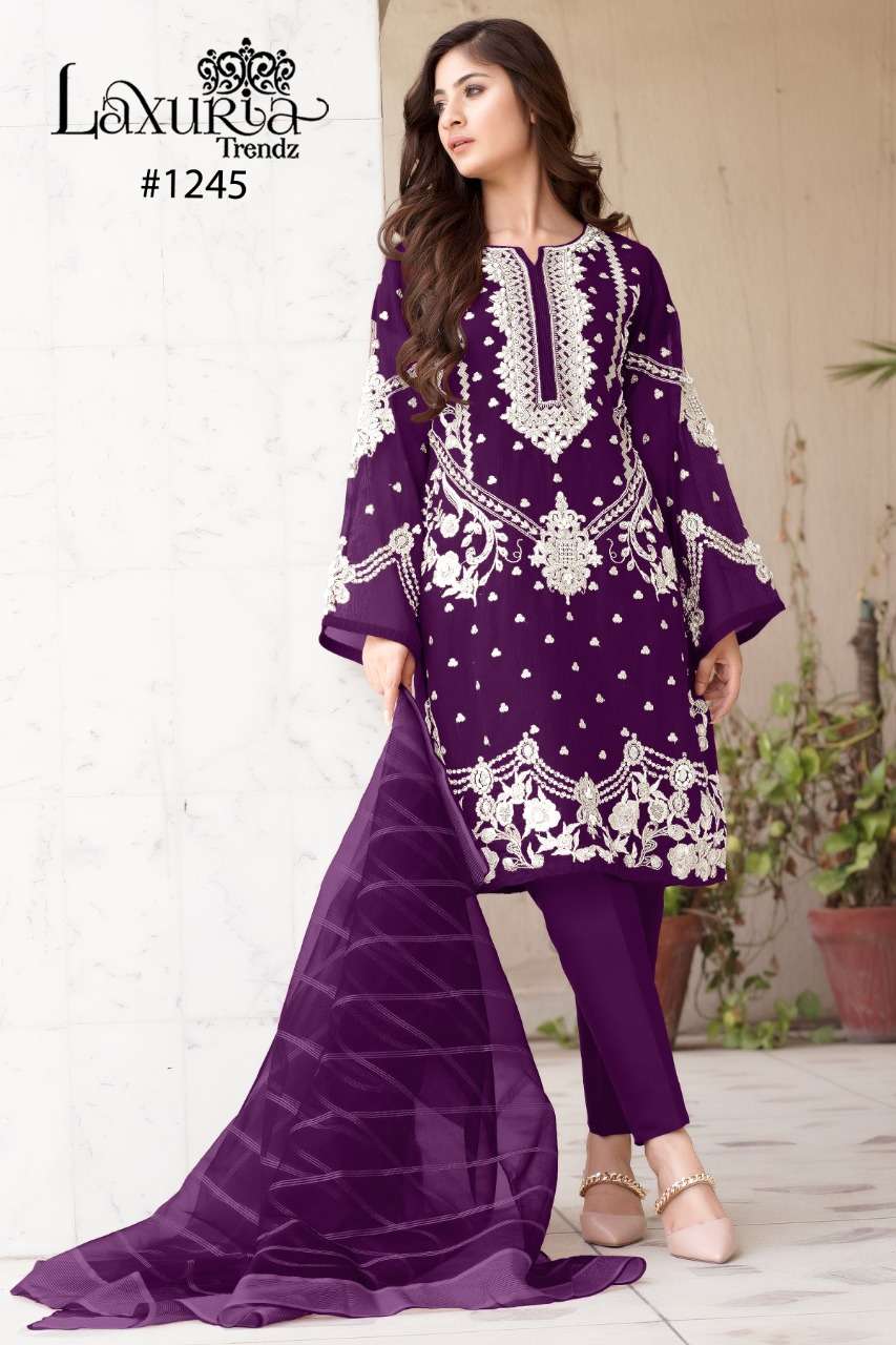 laxuria 1245 georgette pakistani 3 piece readymade suit wholesaler