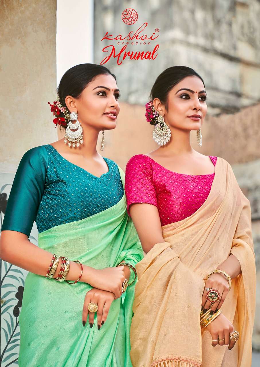 mrunal by kashvi creation fancy saree with embroidery blouse