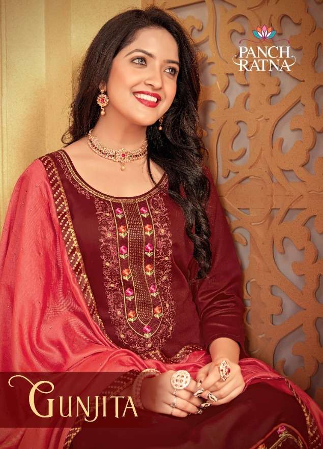 panch ratna gunjita unstitched jam silk ladies suits wholesale 