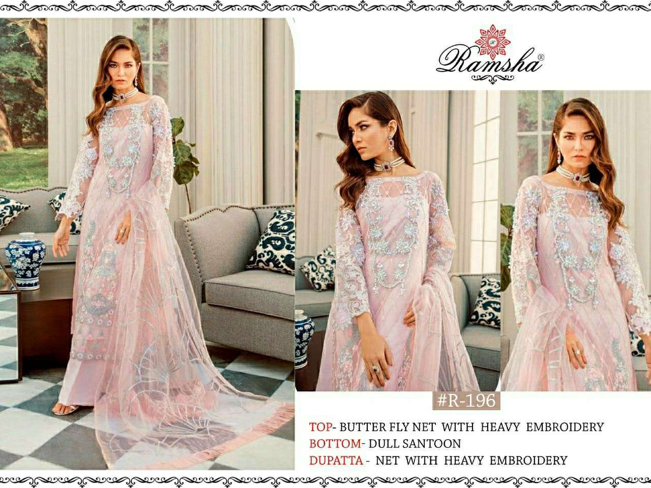 ramsha r 196 net embroidery pakistani single salwar suit