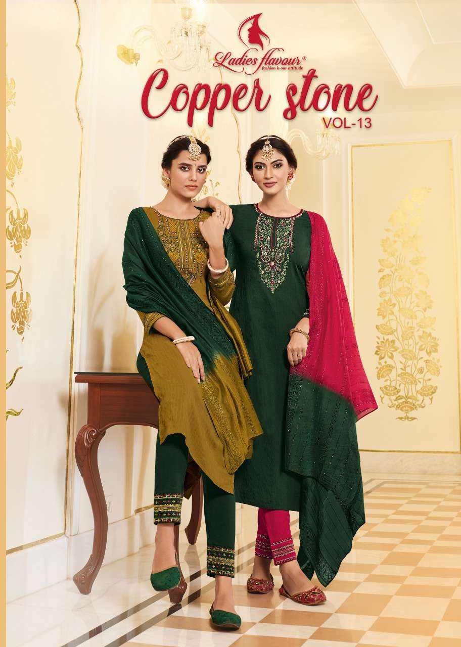 copper stone vol 13 by ladies flavour viscose embroidery full stitch salwar suit