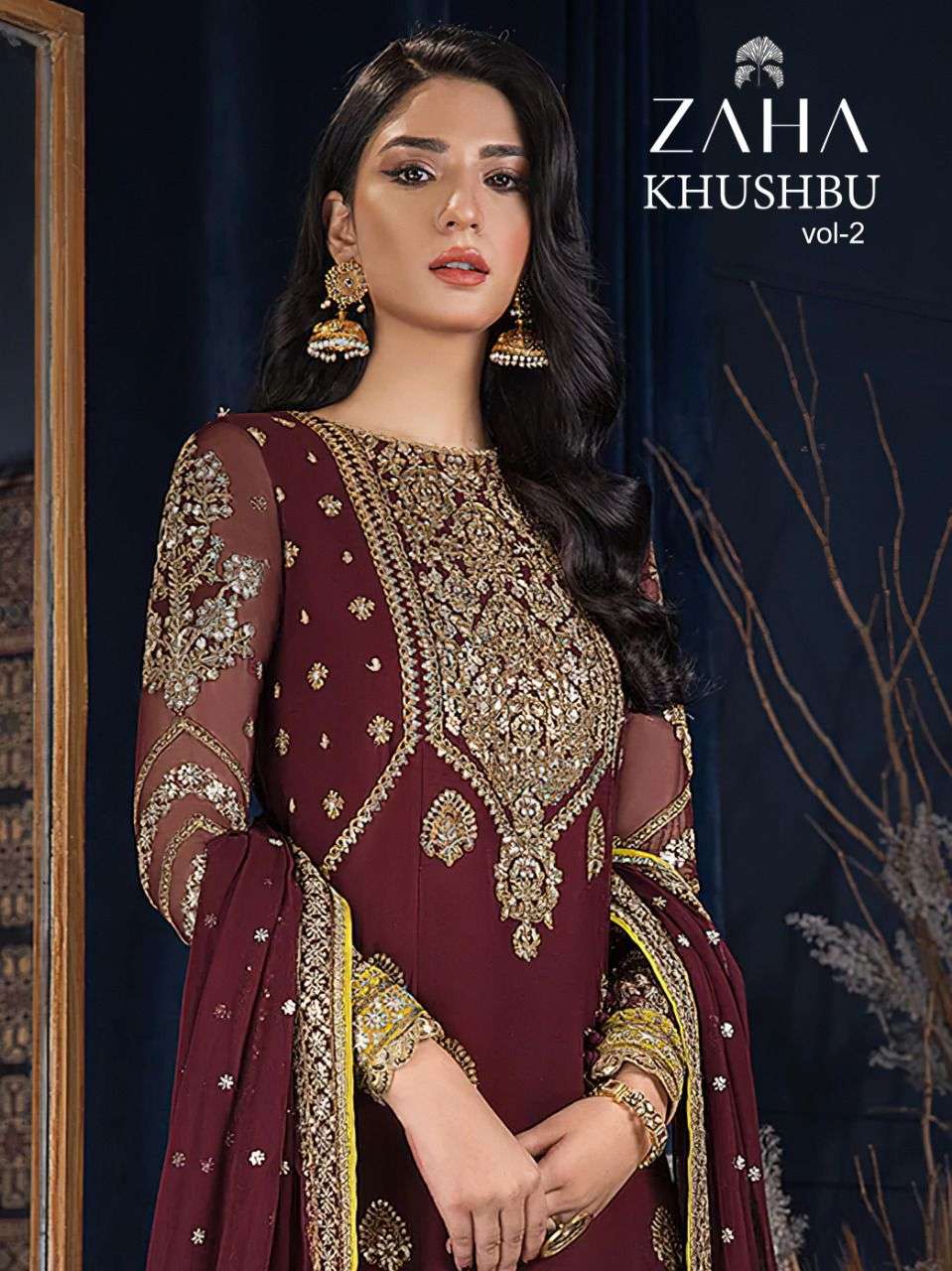 khushbu vol 2 by zaha 10097-10099 georgette work pakistani dresses