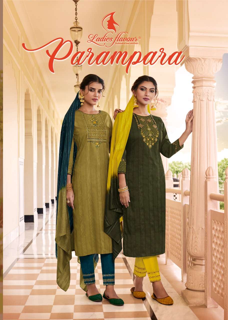 ladies flavour parampara chinon with embroidery casual readymade suits