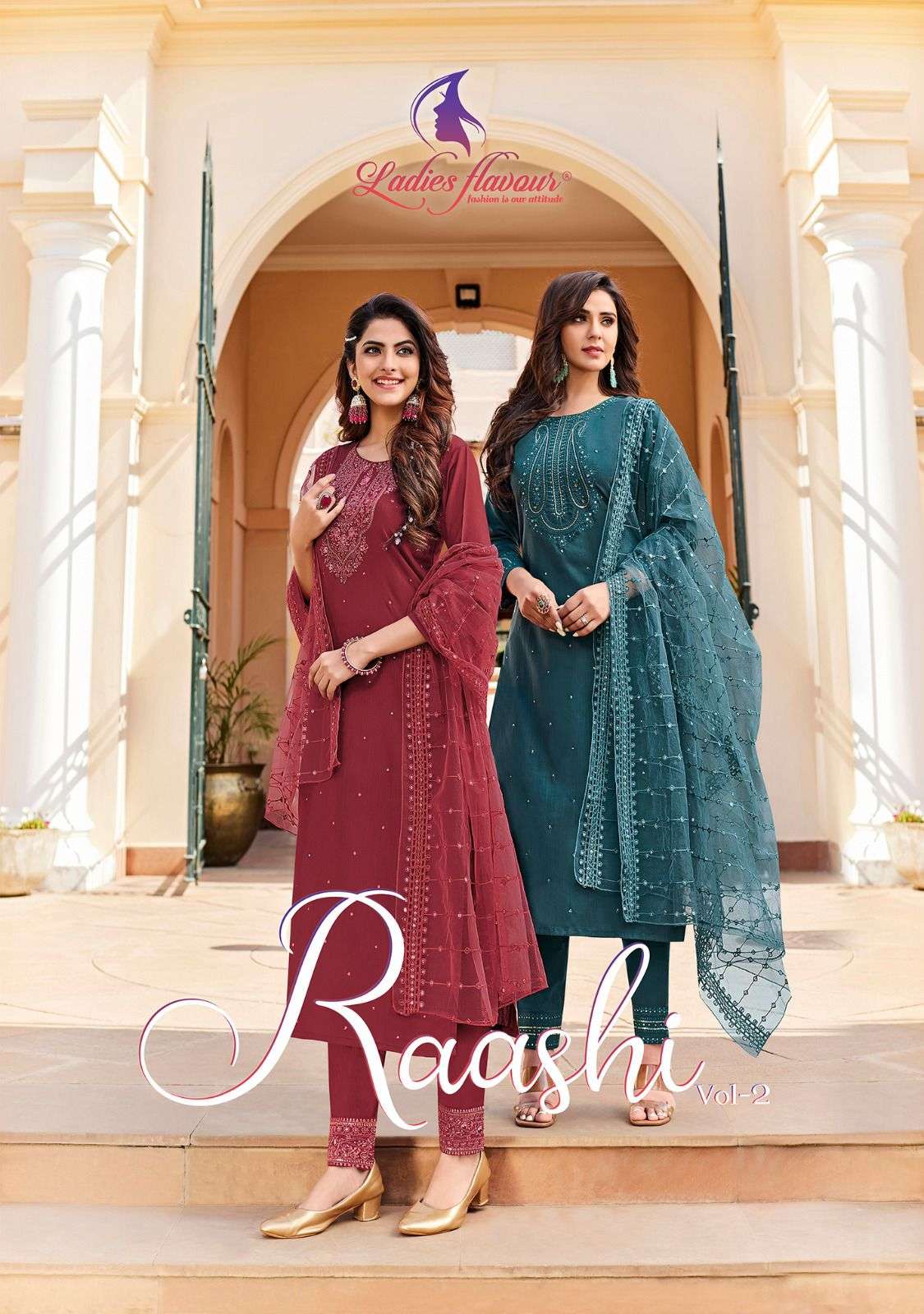 ladies flavour raashi vol 2 viscose embroidery 3 piece readymade suits