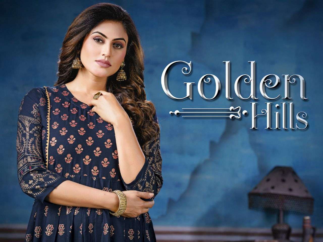 NEW GOLDEN HILLS  Heavy Reyon Slub Gold Foil Print Hand Work With Dori Lathkan and Ghera Pattern KURTI CATALOG WHOLESALER BEST RATE