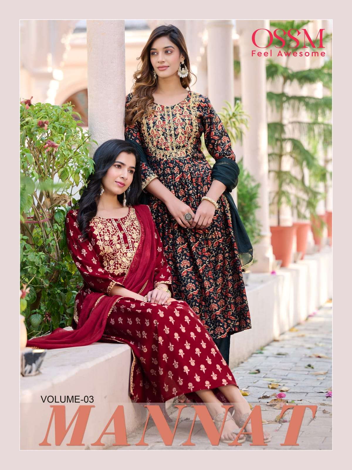 ossm present mannat vol 3 latest 3 piece readymade nyra style suits