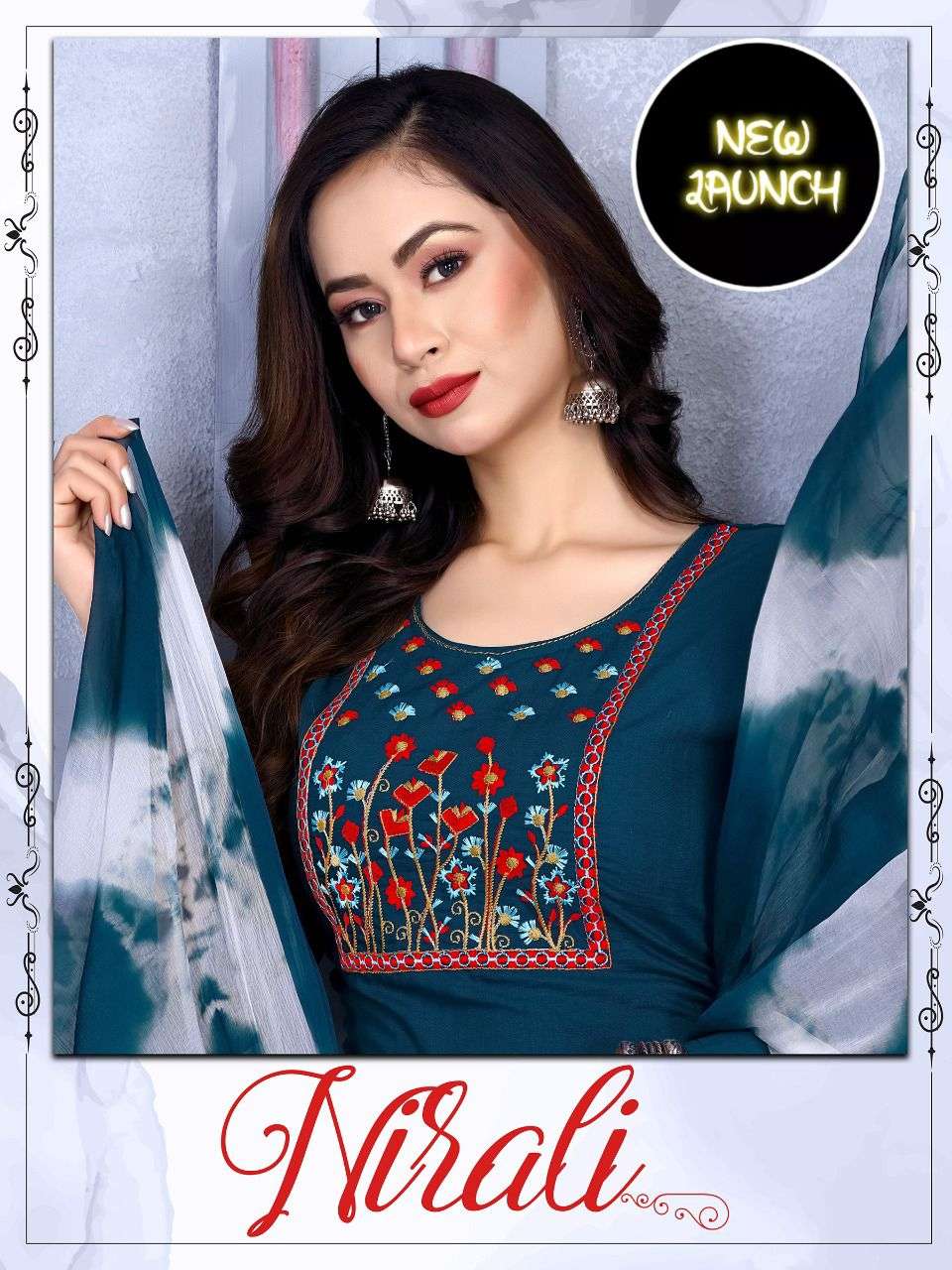 PLATINUM NIRALI V.02 RAYON TOP WITH  EMBROIDERY WORK READYMADE SUIT CATALOG WHOLESALER BEST RATE