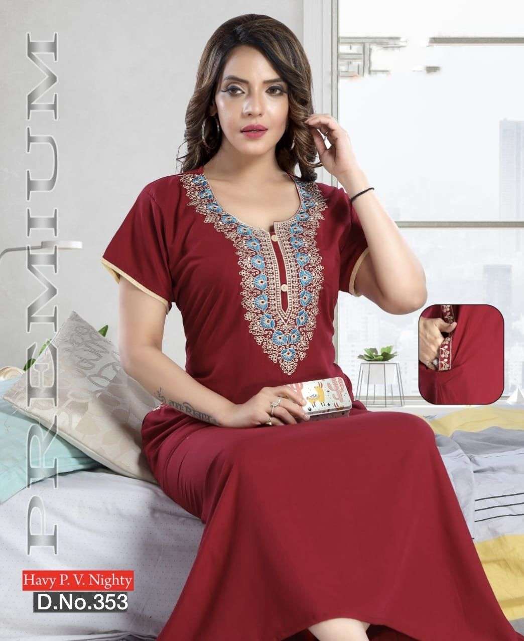 SUMMER SPECIAL NIGHTY GOWN VOL.353 P. V. Plain Lizzy Bizzy NIGHTY GOWN WORK WITH SIDE POCKET WORK WHOLESALER BEST RATE