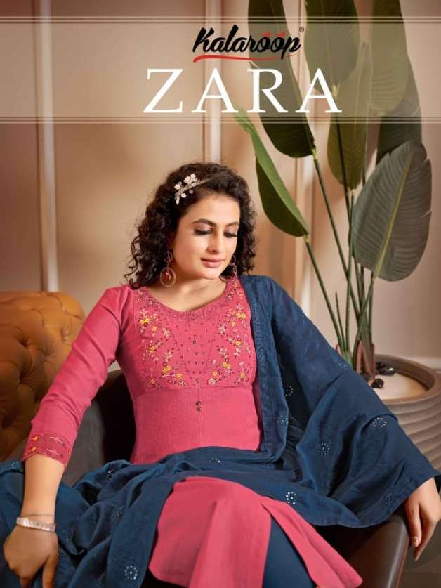 kalaroop zara readymade top with pant and dupatta set 