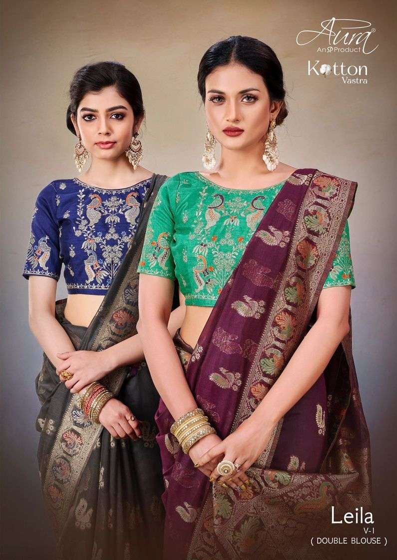 leila vol 1 by aura ethnic wear saree with double blouse concept