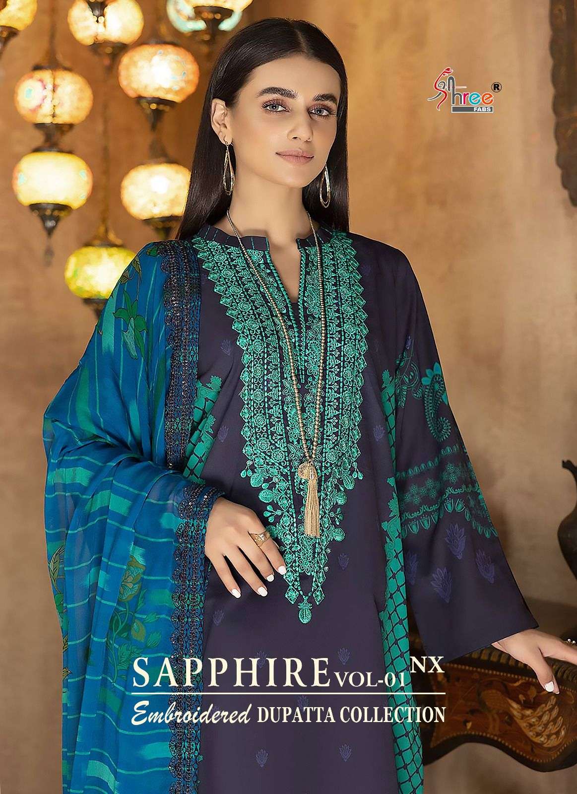 sapphire embroidered dupatta vol 1 nx by shree fabs cotton print pakistani suit collection