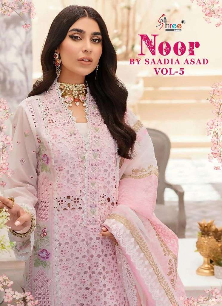 shree fabs present noor by saadia asad vol - 5 pure cotton designer pakistani suits