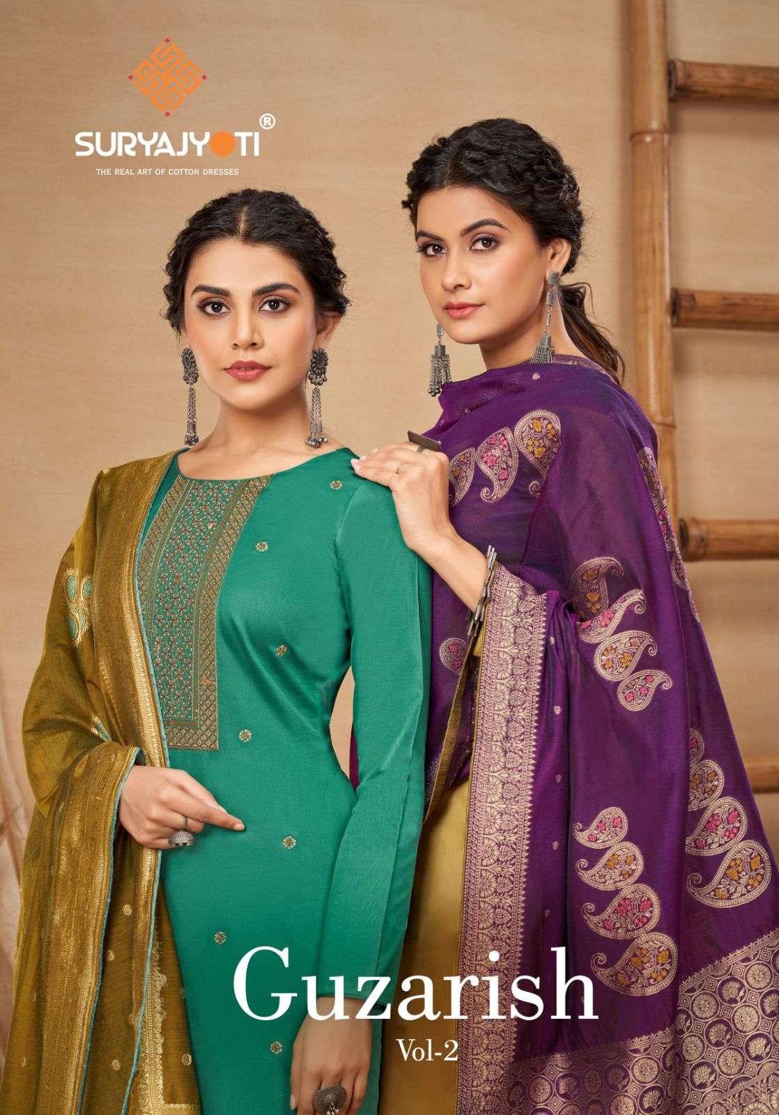 suryajyoti guzarish vol 2 jaam satin embroidery work salwar kameez material