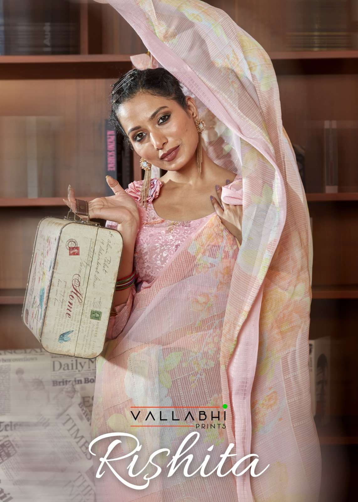 vallabhi prints rishita georgette printed saree with fancy blouse 