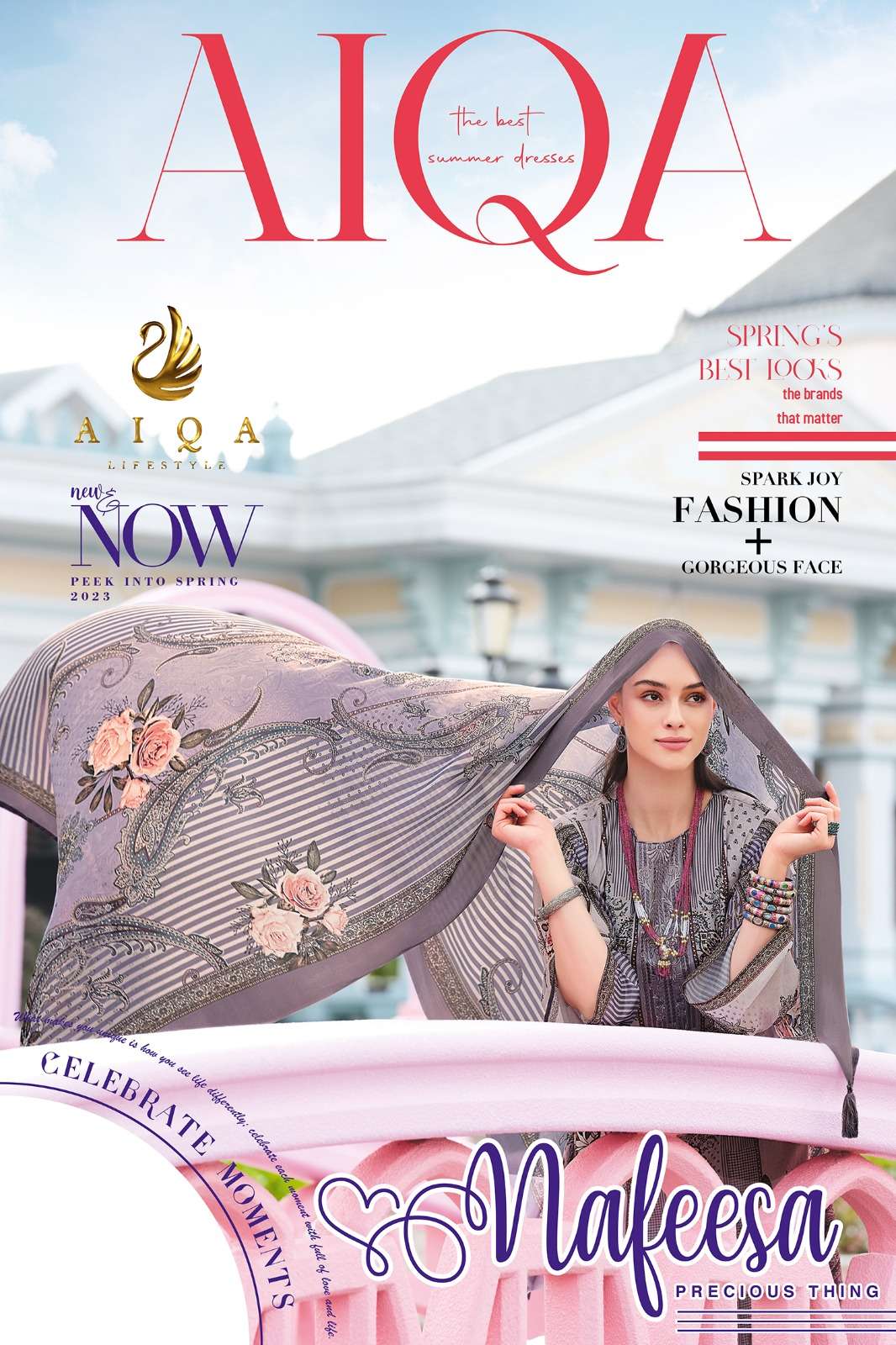 aiqa present nafeesa adorable print casual wear pakistani suit 