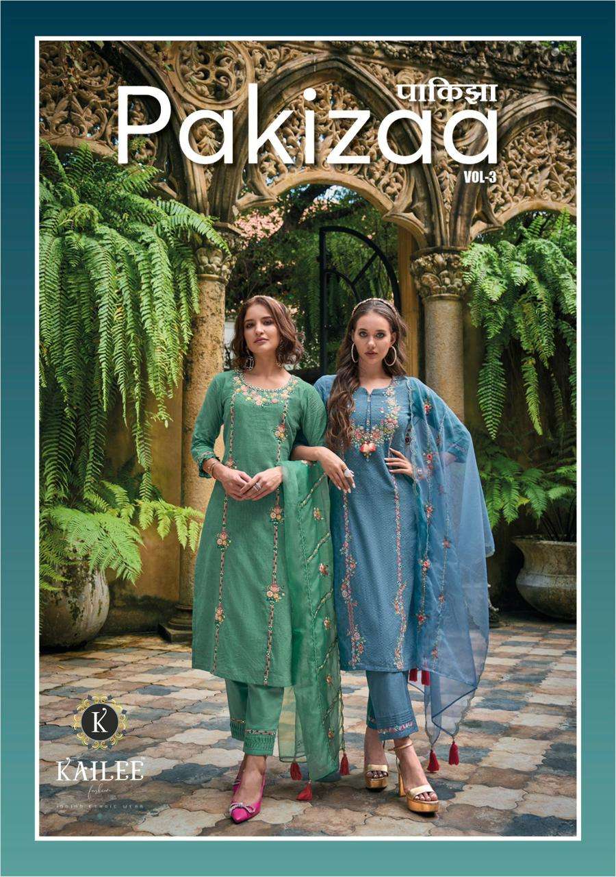 pakizaa vol 3 by kailee fashion fancy thread mirror work kurti with pant and dupatta