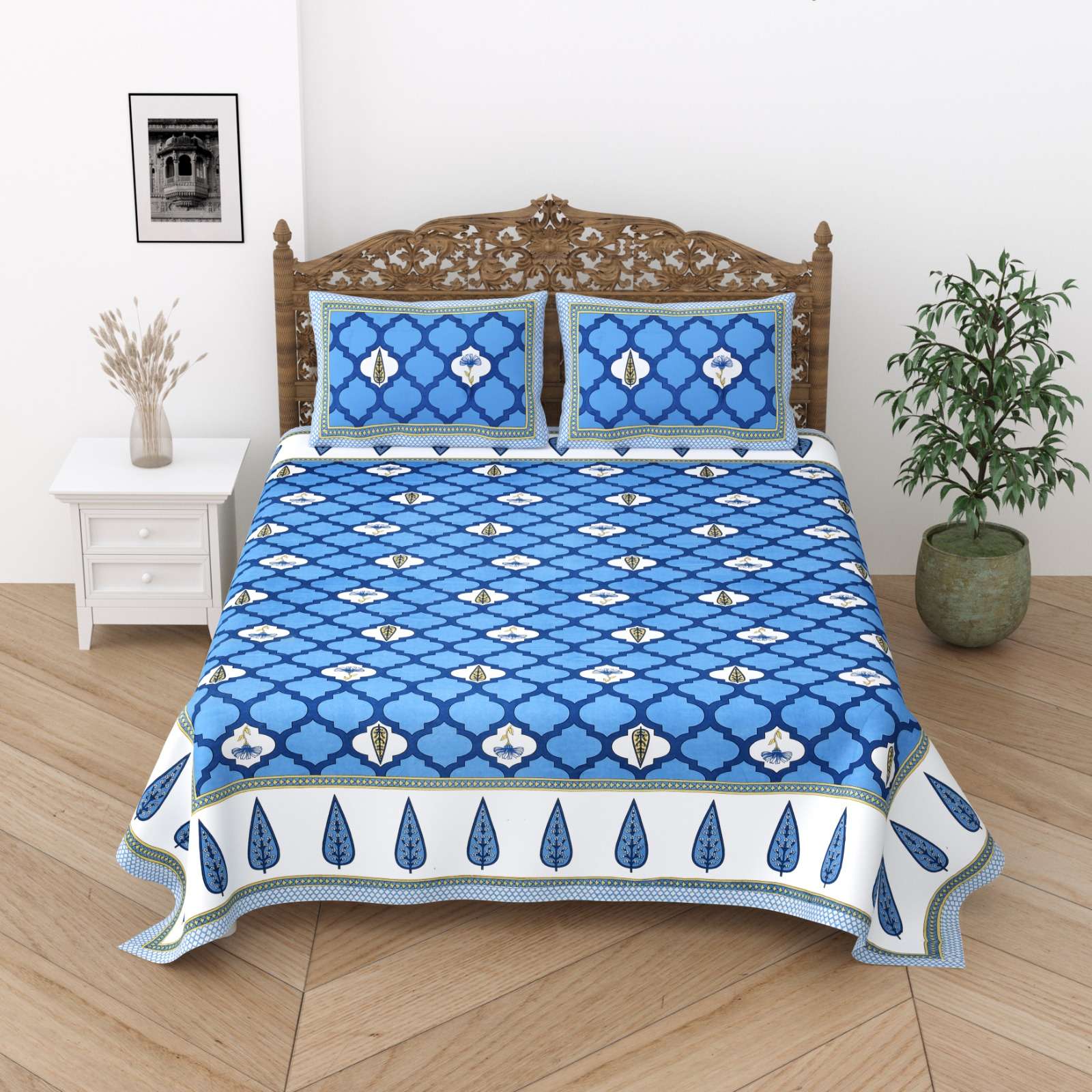 pr gangaur king size bedsheet with two matching pillow cover 