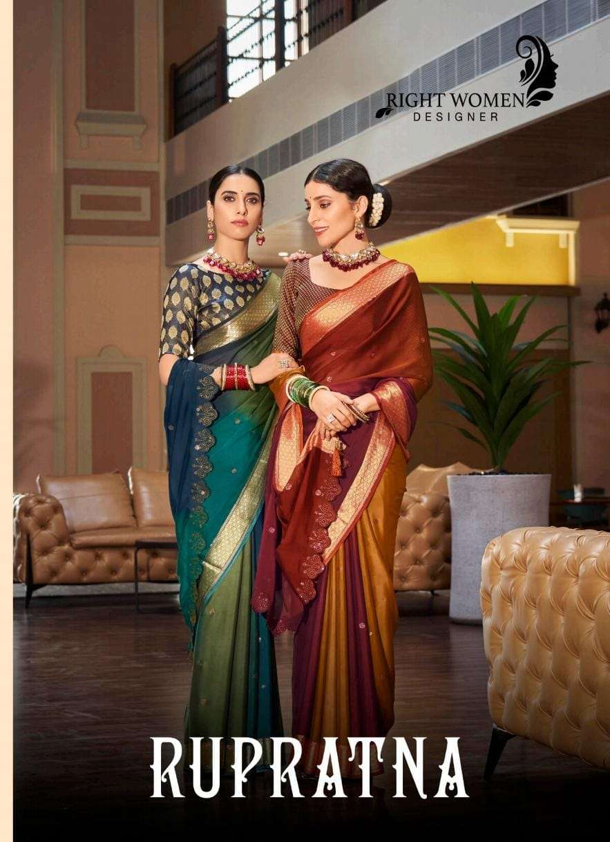 rupratna by right women designer weaving border saree with blouse peice wholesaler 