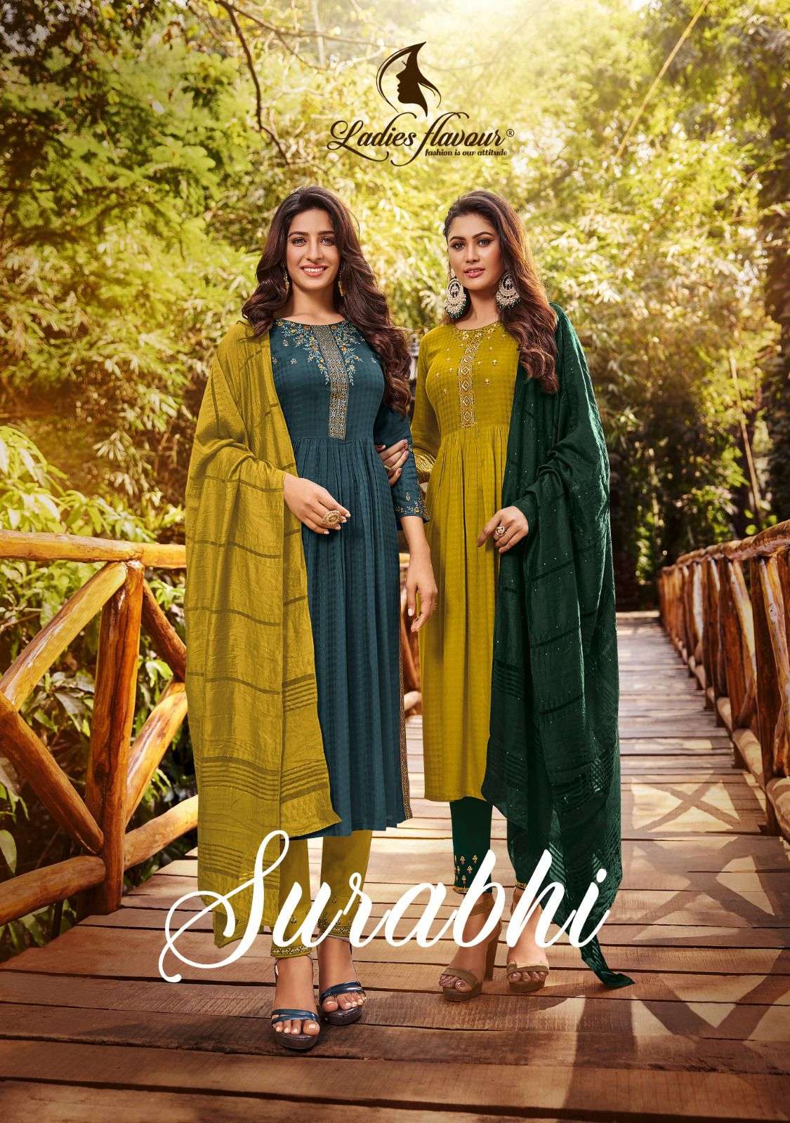 surabhi by ladies flavour readymade weaving butti kurti with bottom and dupatta