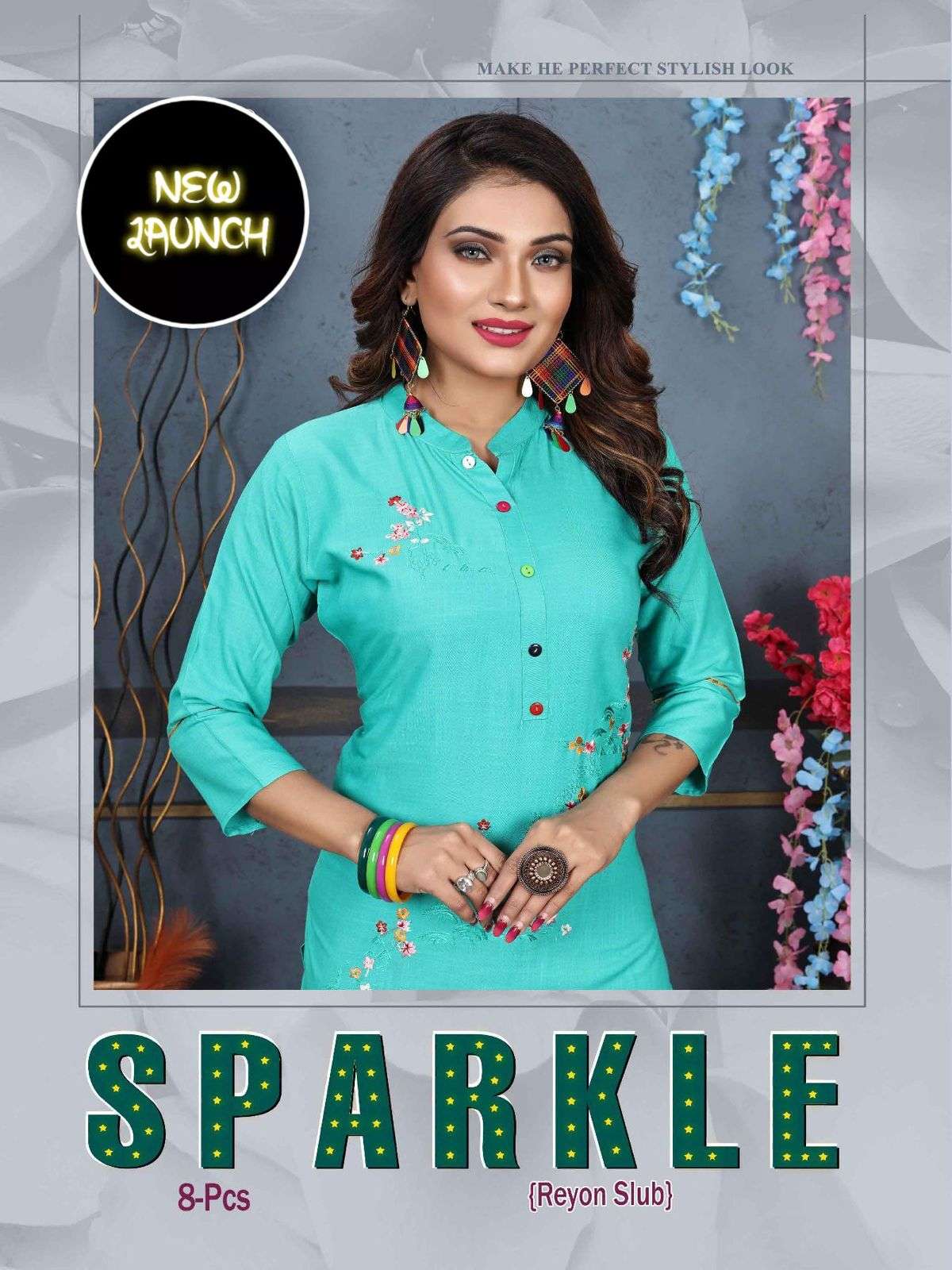 Trendy Agya Sparkle New Rayon Liquid Heavy Slub Embroidered Work, and Collar Kurti CATALOG WHOLESALER BEST RATE