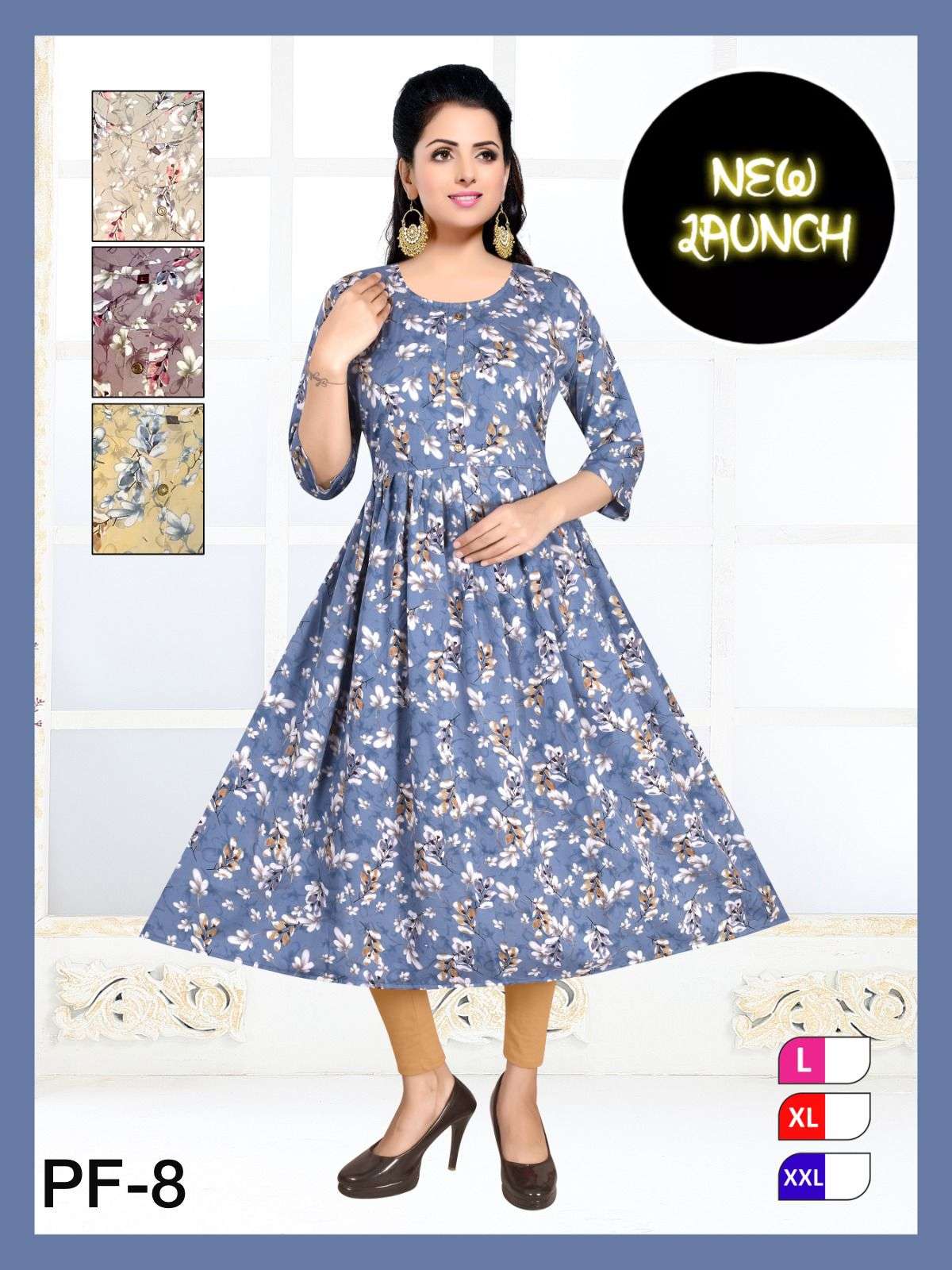 TRENDY PF-8 BSY LONG PRINTED GHERA KURTI four colour matching 